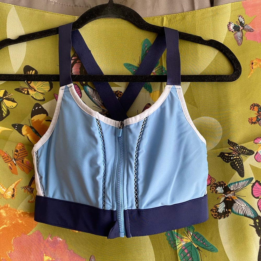 fabletics blue zip up workout bra